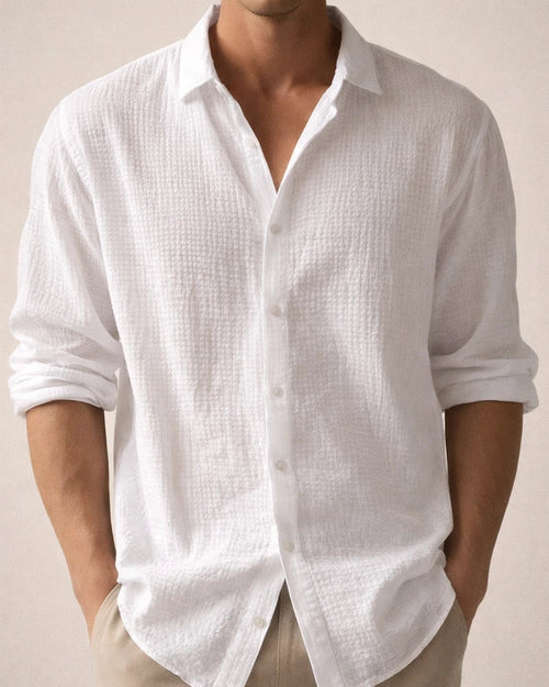 Men's Solid-color Small Waffle Long-sleeved Fall Fashion Casual Shirt | JRSEE:3c50a722-e9bb-423e-afe1-95f6d5fde46b