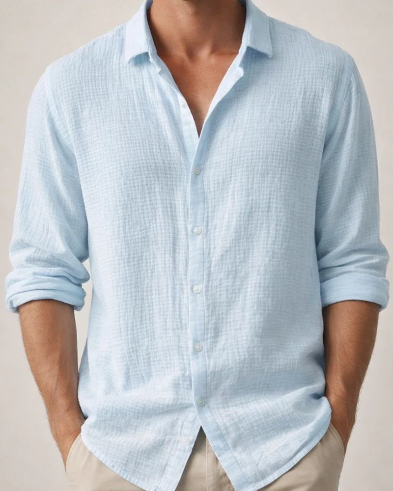 Men's Solid-color Small Waffle Long-sleeved Fall Fashion Casual Shirt | JRSEE:2d89c1fd-c30d-41cd-a37a-32f89428fd06