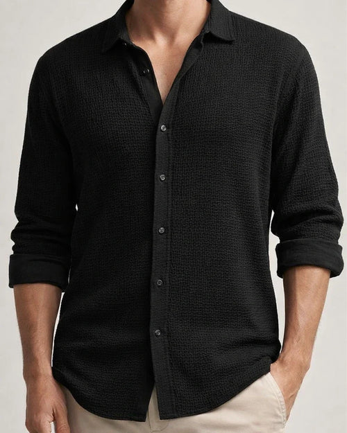 Men's Solid-color Small Waffle Long-sleeved Fall Fashion Casual Shirt | JRSEE:80cbb964-b26f-4bf7-8dd8-fc8a7025cb98
