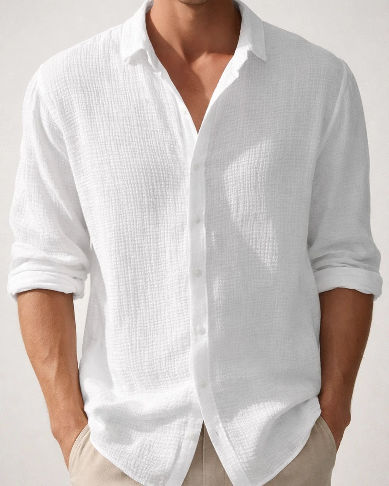 Men's Solid-color Small Waffle Long-sleeved Fall Fashion Casual Shirt | JRSEE:eeaa7875-c8bd-4f7f-a741-a12eb663d229