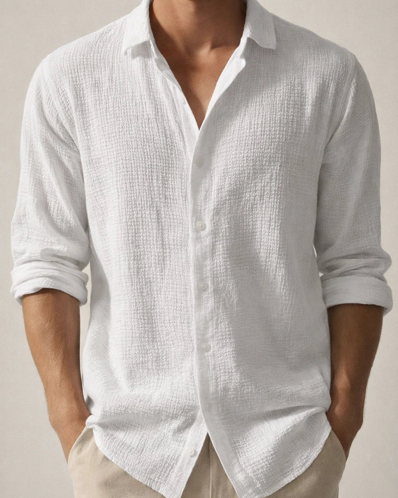Men's Solid-color Small Waffle Long-sleeved Fall Fashion Casual Shirt | JRSEE:50795b57-d556-42dd-8e05-af92fa7f1d12
