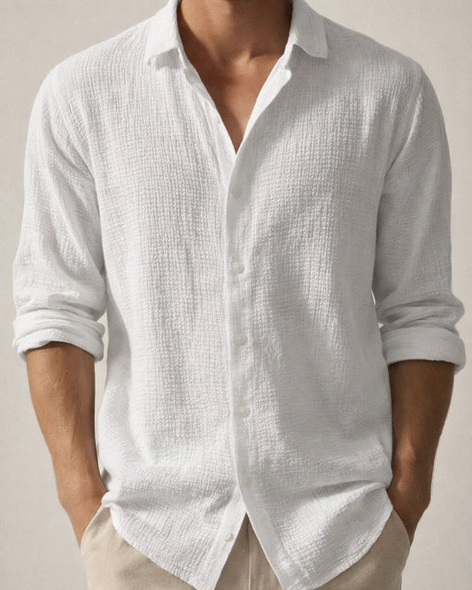 Men's Solid-color Small Waffle Long-sleeved Fall Fashion Casual Shirt | JRSEE:50795b57-d556-42dd-8e05-af92fa7f1d12