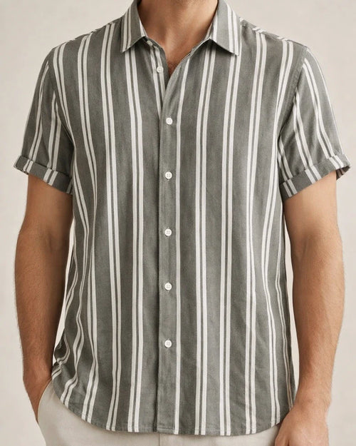 Men's Spring and Summer New Men's Shirts Men's Casual Striped Color Blocking Printing Lapel Short-sleeved Shirt Shirt | JRSEE:a5ff4078-b148-4b31-bedd-72ff1dd1ac1e