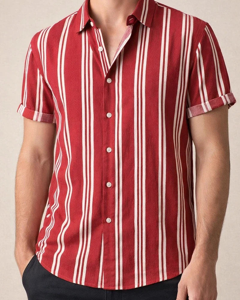 Men's Spring and Summer New Men's Shirts Men's Casual Striped Color Blocking Printing Lapel Short-sleeved Shirt Shirt | JRSEE:ed41ef9d-6235-4fc3-a06c-debf0820a809
