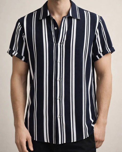 Men's Spring and Summer New Men's Shirts Men's Casual Striped Color Blocking Printing Lapel Short-sleeved Shirt Shirt | JRSEE:ae6128a5-b86e-4ea8-b042-ab256a40e746