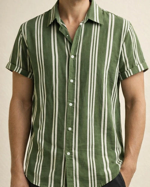 Men's Spring and Summer New Men's Shirts Men's Casual Striped Color Blocking Printing Lapel Short-sleeved Shirt Shirt | JRSEE:56242d0c-0d7c-4d34-9544-4e34b0216245