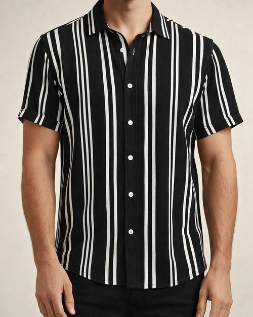 Men's Spring and Summer New Men's Shirts Men's Casual Striped Color Blocking Printing Lapel Short-sleeved Shirt Shirt | JRSEE:59e8e67f-a643-43e0-bccb-a28291ab06e2