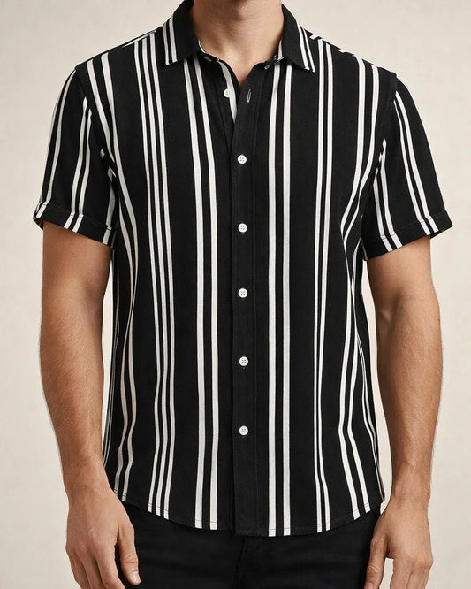 Men's Spring and Summer New Men's Shirts Men's Casual Striped Color Blocking Printing Lapel Short-sleeved Shirt Shirt | JRSEE:59e8e67f-a643-43e0-bccb-a28291ab06e2