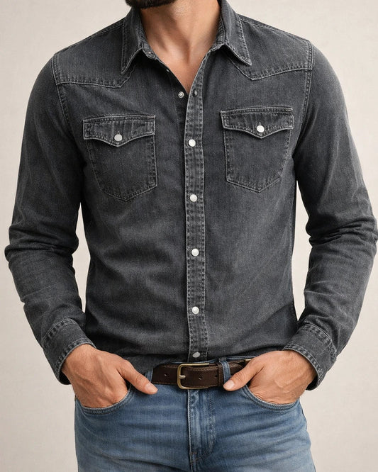 Men's Spring/Fall Solid-Color Notched-Collar Slim-Fit Fashionable Casual Open-Front Shirt | JRSEE:de0fd7be-fb6f-42db-8850-fef0595aa1e1
