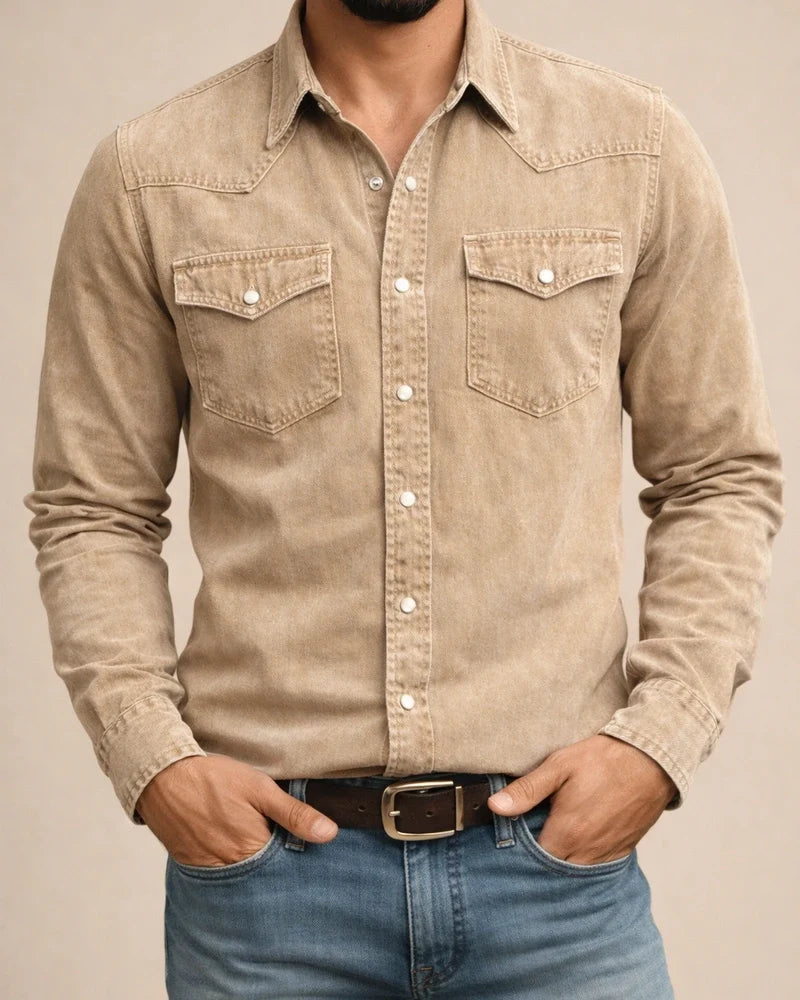 Men's Spring/Fall Solid-Color Notched-Collar Slim-Fit Fashionable Casual Open-Front Shirt | JRSEE:798291bd-71a9-4d59-9a6b-05210091d432