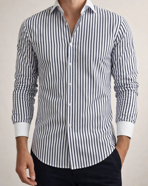 Men's Spring/Fall Spread Collar Striped Long-Sleeve Shirt Casual Shirt | JRSEE:9407778d-c09b-417b-9c46-a8ce9b4794a3