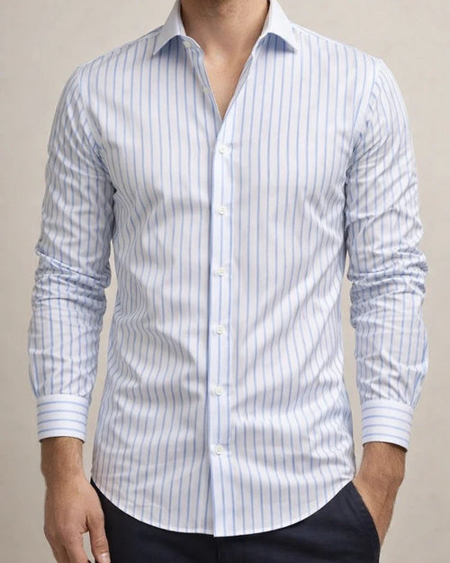 Men's Spring/Fall Spread Collar Striped Long-Sleeve Shirt Casual Shirt | JRSEE:23e74c56-2704-494e-af45-cec03ccf9156
