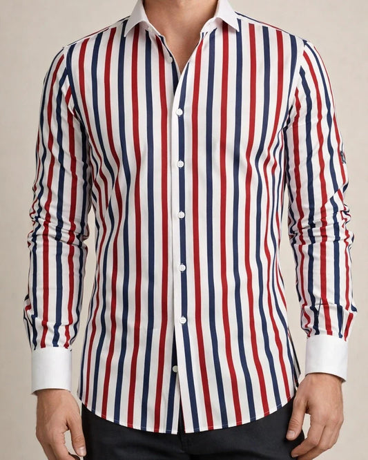 Men's Spring/Fall Spread Collar Striped Long-Sleeve Shirt Casual Shirt | JRSEE:67e584ae-11a0-45e0-9959-0cc7bc7d06f2