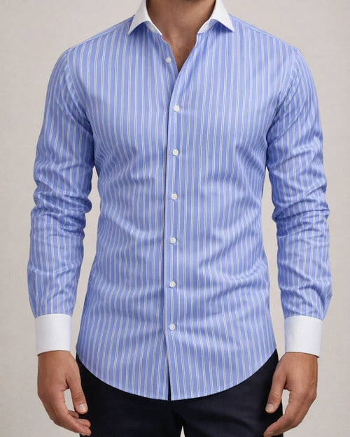 Men's Spring/Fall Spread Collar Striped Long-Sleeve Shirt Casual Shirt | JRSEE:e360b3e3-953c-4861-95da-ddfc01eb58ac