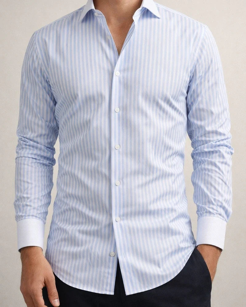 Men's Spring/Fall Spread Collar Striped Long-Sleeve Shirt Casual Shirt | JRSEE:ba27a7a8-0b62-4de0-815f-2575c92b52b4