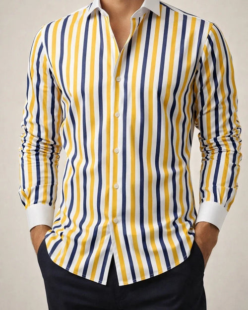 Men's Spring/Fall Spread Collar Striped Long-Sleeve Shirt Casual Shirt | JRSEE:01d8cbd2-f5df-4f29-8a5c-27107ef0247f