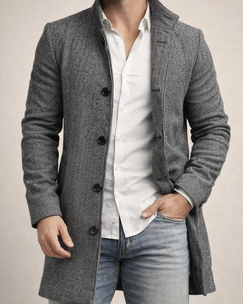 Men's Stand-up Collar Long Casual Coat | JRSEE:58cbd290-b130-4be0-829c-fa47bb95efb5