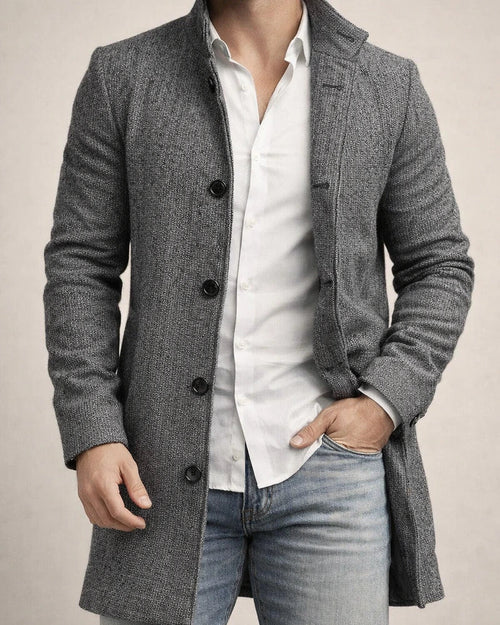 Men's Stand-up Collar Long Casual Coat | JRSEE:58cbd290-b130-4be0-829c-fa47bb95efb5