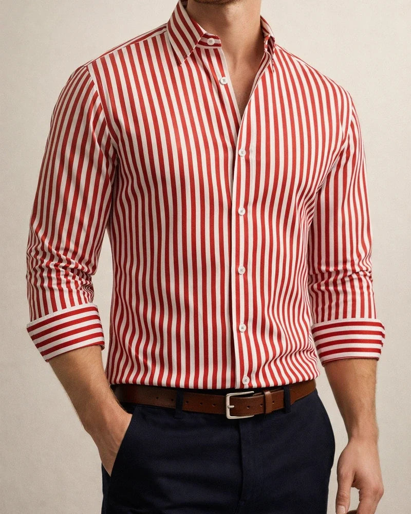 Men's Striped Lapel Trendy Long Sleeved Shirt Printed Shirt | JRSEE:a4ded4b0-be8e-4e0a-b886-05cf2208587c