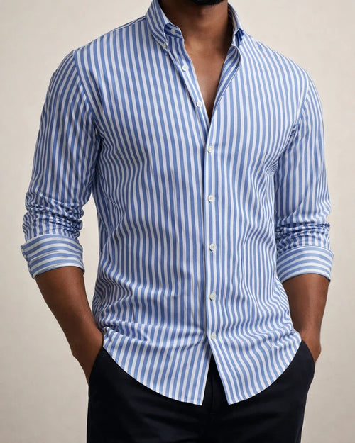 Men's Striped Lapel Trendy Long Sleeved Shirt Printed Shirt | JRSEE:a5b77325-d390-4541-8650-e1002f6237b4