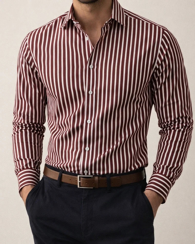 Men's Striped Lapel Trendy Long Sleeved Shirt Printed Shirt | JRSEE:24e154d2-dbf3-4f46-96e3-526e56eb80ee