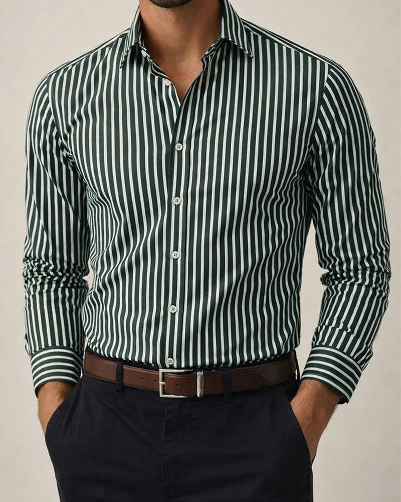 Men's Striped Lapel Trendy Long Sleeved Shirt Printed Shirt | JRSEE:2c071365-9c8d-47f4-9117-9ffa1f382434