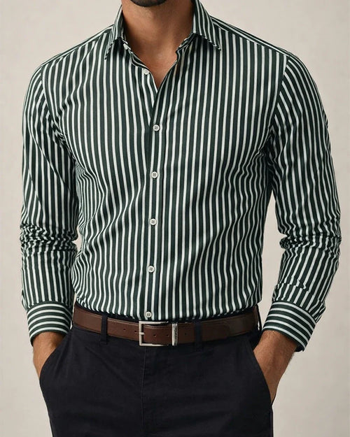 Men's Striped Lapel Trendy Long Sleeved Shirt Printed Shirt | JRSEE:2c071365-9c8d-47f4-9117-9ffa1f382434