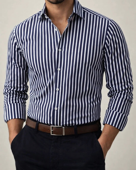 Men's Striped Lapel Trendy Long Sleeved Shirt Printed Shirt | JRSEE:3d8eb560-8cb1-4461-ad0f-22283f71725f