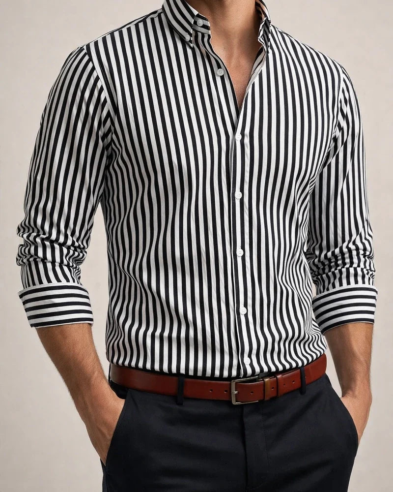 Men's Striped Lapel Trendy Long Sleeved Shirt Printed Shirt | JRSEE:d6c2f842-3fc2-4001-baa4-c11d8573c03c