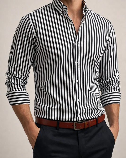 Men's Striped Lapel Trendy Long Sleeved Shirt Printed Shirt | JRSEE:d6c2f842-3fc2-4001-baa4-c11d8573c03c