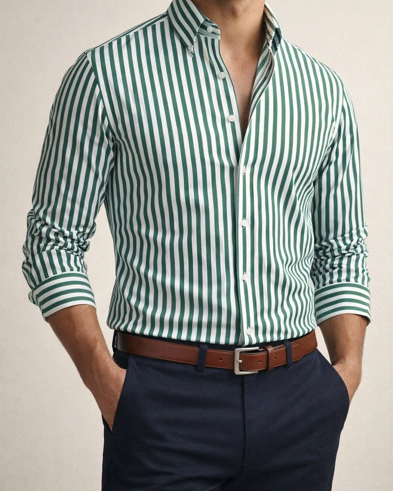 Men's Striped Lapel Trendy Long Sleeved Shirt Printed Shirt | JRSEE:9e09b116-529e-450b-be40-7ff43124750f