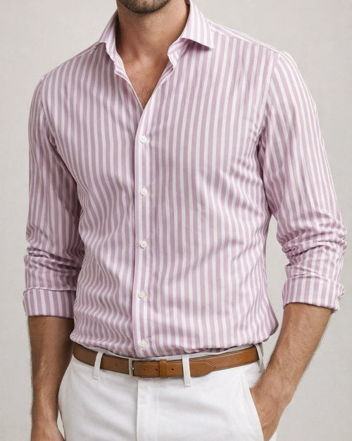 Men's Striped Lapel Trendy Long Sleeved Shirt Printed Shirt | JRSEE:7dc07503-6295-49bd-a9bb-11c97cc3c49a