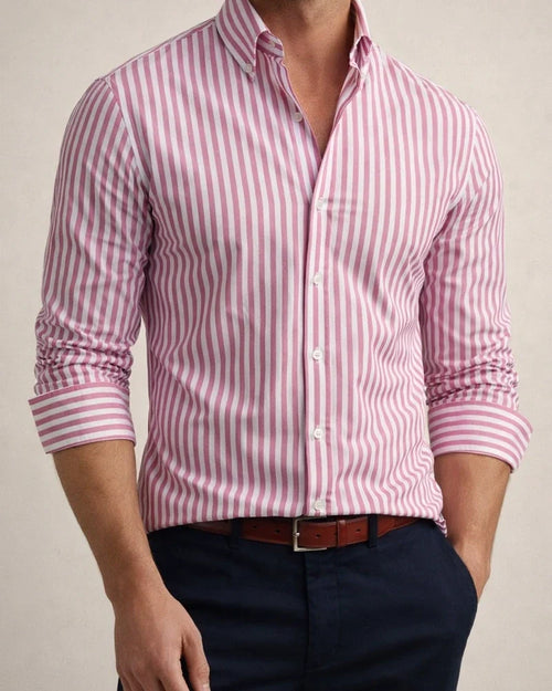 Men's Striped Lapel Trendy Long Sleeved Shirt Printed Shirt | JRSEE:283ee591-961b-412a-8746-3b8605aa26a7