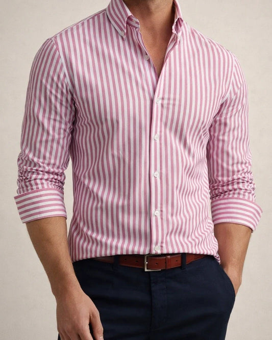 Men's Striped Lapel Trendy Long Sleeved Shirt Printed Shirt | JRSEE:283ee591-961b-412a-8746-3b8605aa26a7