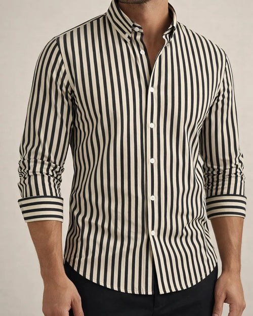 Men's Striped Lapel Trendy Long Sleeved Shirt Printed Shirt | JRSEE:c90b7bfc-d0f9-4f14-9df8-1ad5cda643f2