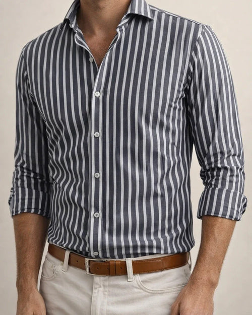 Men's Striped Lapel Trendy Long Sleeved Shirt Printed Shirt | JRSEE:9f36d2cf-5eb1-406f-ac54-68c783347158