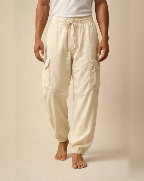 Men's Summer and Autumn Cotton and Linen Casual Tie Rope Solid Color Loose Large Size Work Pants | JRSEE:c9190eaa-aad2-47a8-a683-9a134c561be7