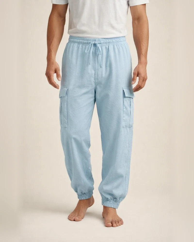Men's Summer and Autumn Cotton and Linen Casual Tie Rope Solid Color Loose Large Size Work Pants | JRSEE:bf320314-48f8-497f-a674-c04ddfad28ba