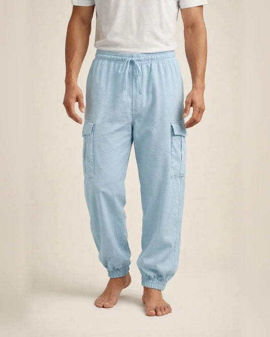 Men's Summer and Autumn Cotton and Linen Casual Tie Rope Solid Color Loose Large Size Work Pants | JRSEE:bf320314-48f8-497f-a674-c04ddfad28ba