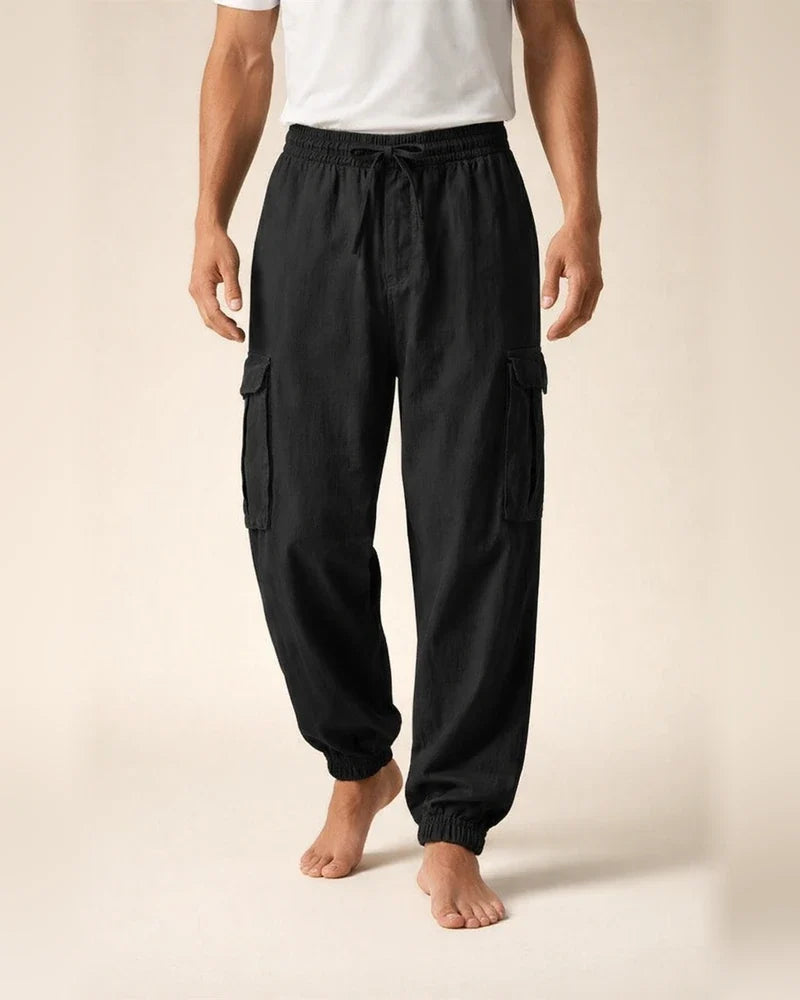 Men's Summer and Autumn Cotton and Linen Casual Tie Rope Solid Color Loose Large Size Work Pants | JRSEE:467a5370-8bbe-43cd-8fea-188fa545958a