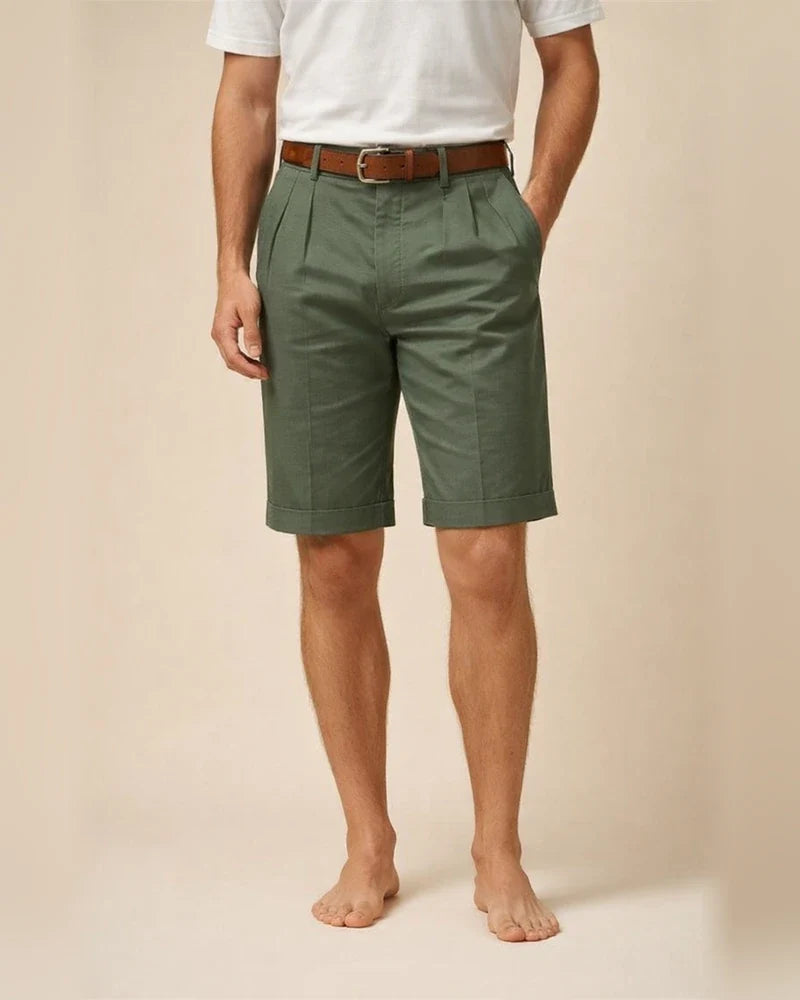 Men's Summer Cotton-Linen Business Casual Shorts Solid Color 5/8-Length | JRSEE:20e18a9e-3827-4a61-a9c0-e0435a301766