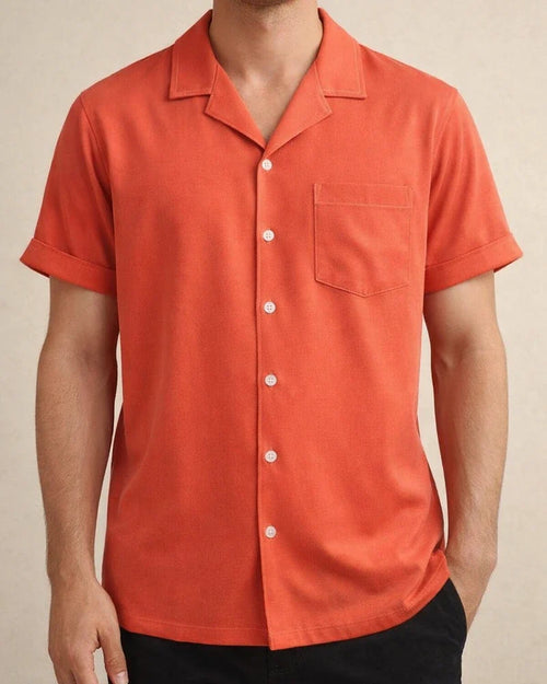 Men's Summer Lapel Solid Color Single-breasted Pockets Loose Short-sleeved Men's Linen Shirt Men's Cardigan | JRSEE:40ea7379-b442-4a33-8186-cb5f9b6e1089