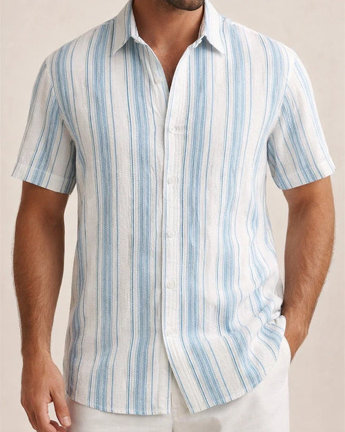 Men's Summer New Arrival Turn-down Collar Striped Short-Sleeve Casual Shirt | JRSEE:e2e82c70-0e15-414f-bff8-e0590f90060b