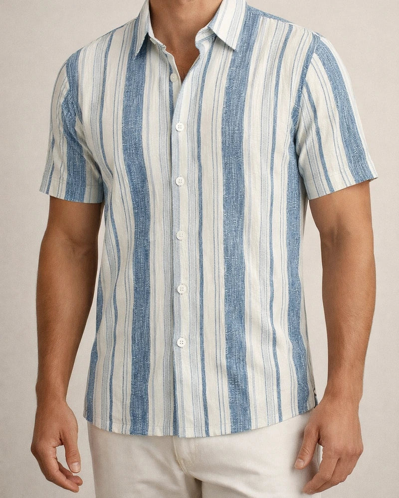Men's Summer New Arrival Turn-down Collar Striped Short-Sleeve Casual Shirt | JRSEE:1c518c07-b4dd-4802-9718-b255a1258483