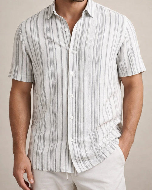 Men's Summer New Arrival Turn-down Collar Striped Short-Sleeve Casual Shirt | JRSEE:a7c914ff-0273-4b45-9bdd-445134b33e9f