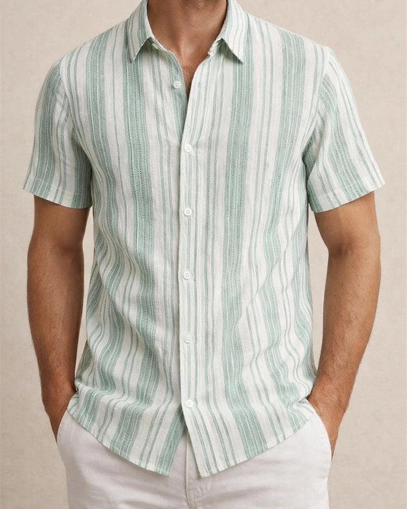 Men's Summer New Arrival Turn-down Collar Striped Short-Sleeve Casual Shirt | JRSEE:afd44df3-1a05-4835-952f-7437e8453338