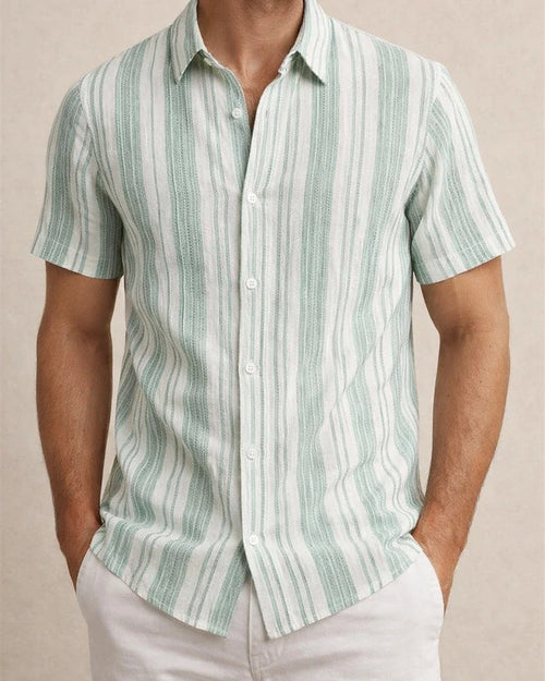 Men's Summer New Arrival Turn-down Collar Striped Short-Sleeve Casual Shirt | JRSEE:afd44df3-1a05-4835-952f-7437e8453338