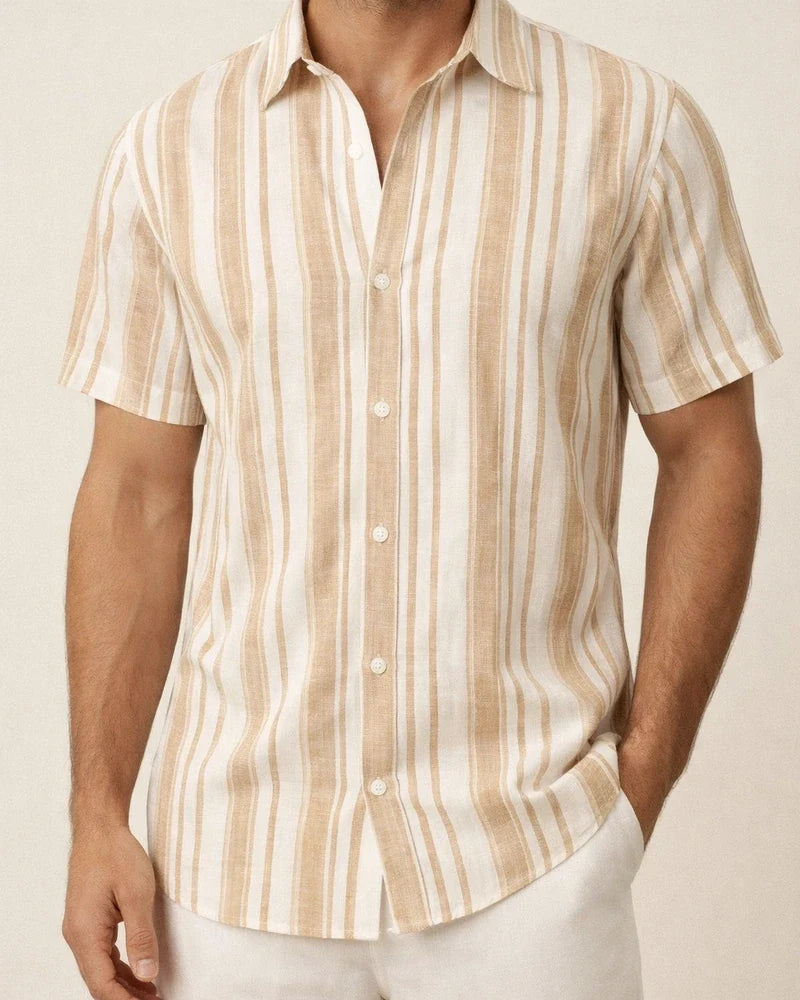 Men's Summer New Arrival Turn-down Collar Striped Short-Sleeve Casual Shirt | JRSEE:cd640f79-350d-464f-bf9d-0892294b9fbc