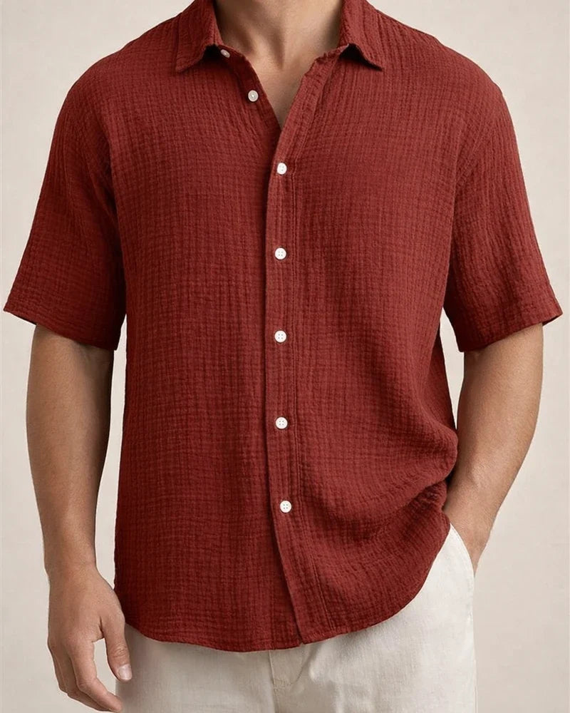 Men's Summer New Loose Casual Cotton Short-sleeved Shirt | JRSEE:dc0a8cce-b09c-4ade-8504-311c05d4b4e2