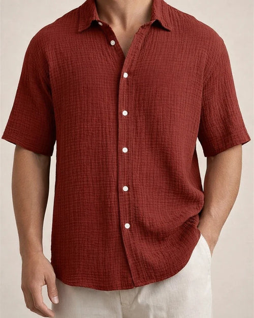 Men's Summer New Loose Casual Cotton Short-sleeved Shirt | JRSEE:dc0a8cce-b09c-4ade-8504-311c05d4b4e2